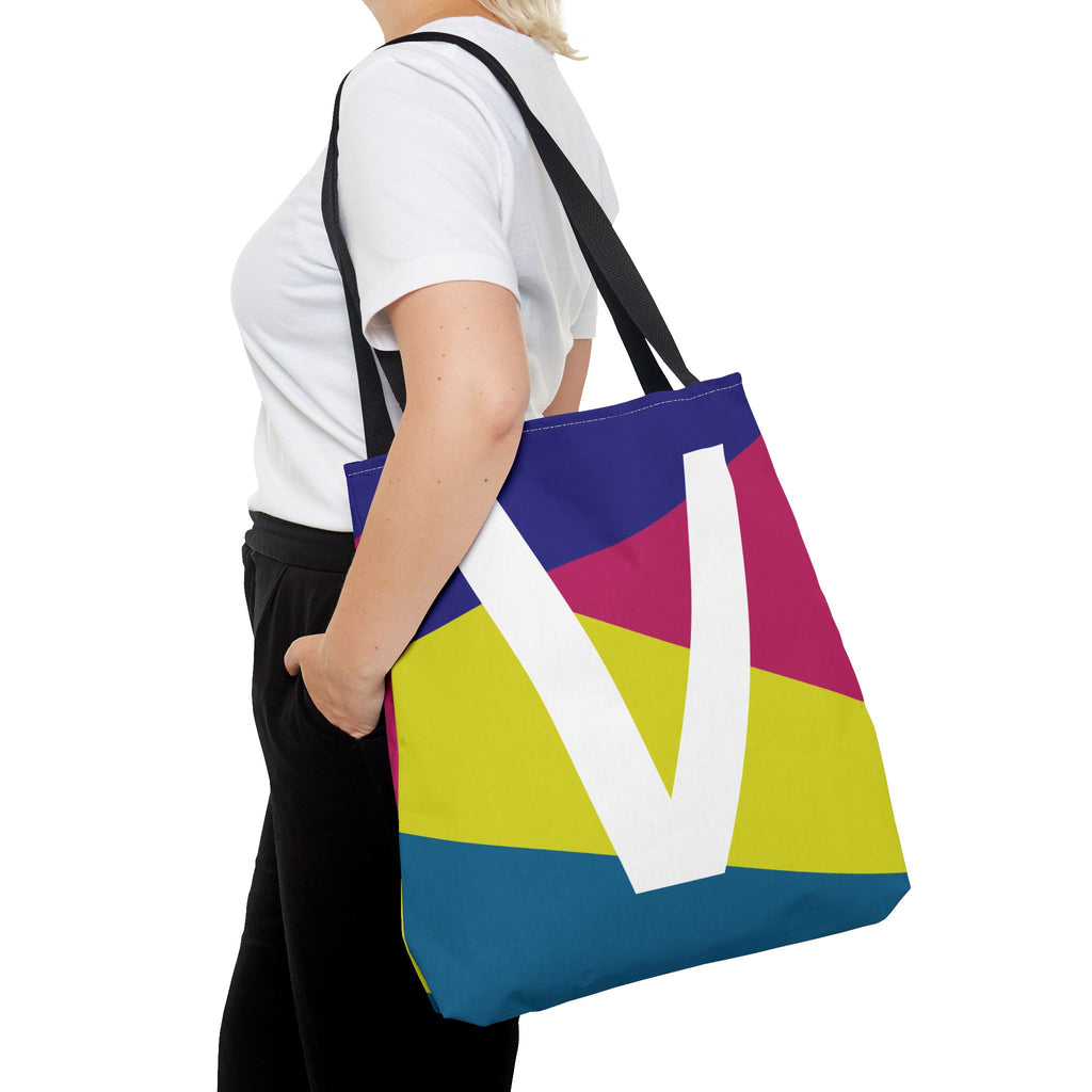 Monogram 'V' Colorblock Tote Bag — Personalized Initial V Shoulder Tote