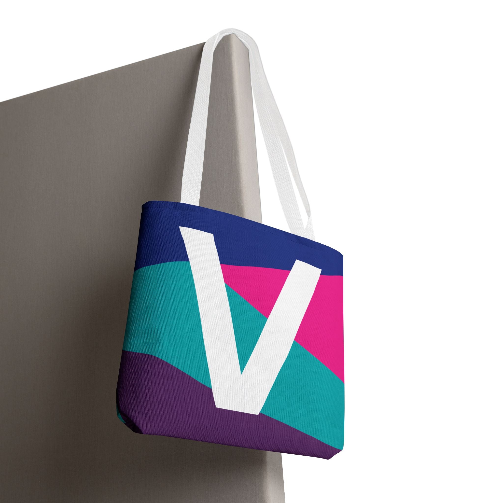 Monogram 'V' Colorblock Tote Bag — Personalized Initial V Shoulder Tote