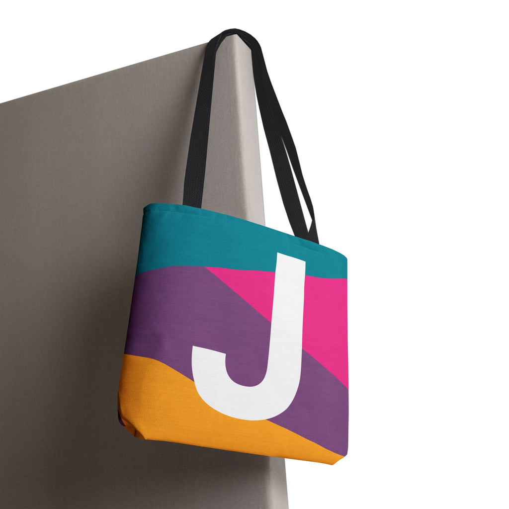 Monogram 'J' Colorblock Tote Bag — Personalized Initial J Shoulder Tote