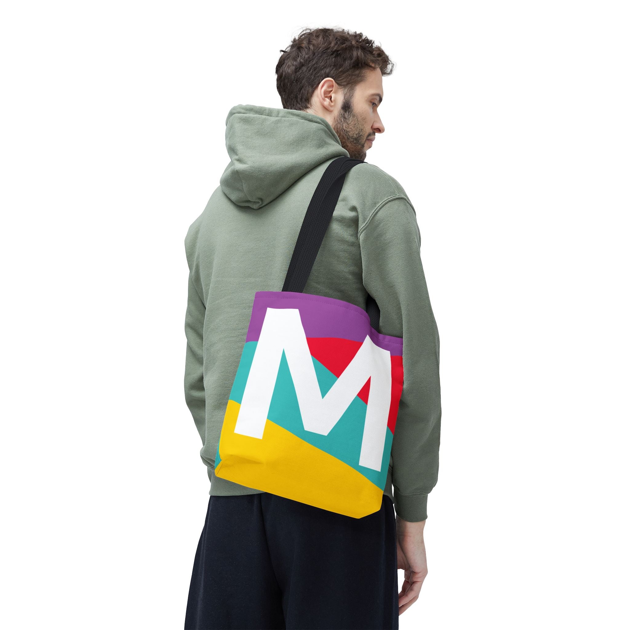 Monogram 'M' Colorblock Tote Bag — Personalized Initial M Shoulder Tote