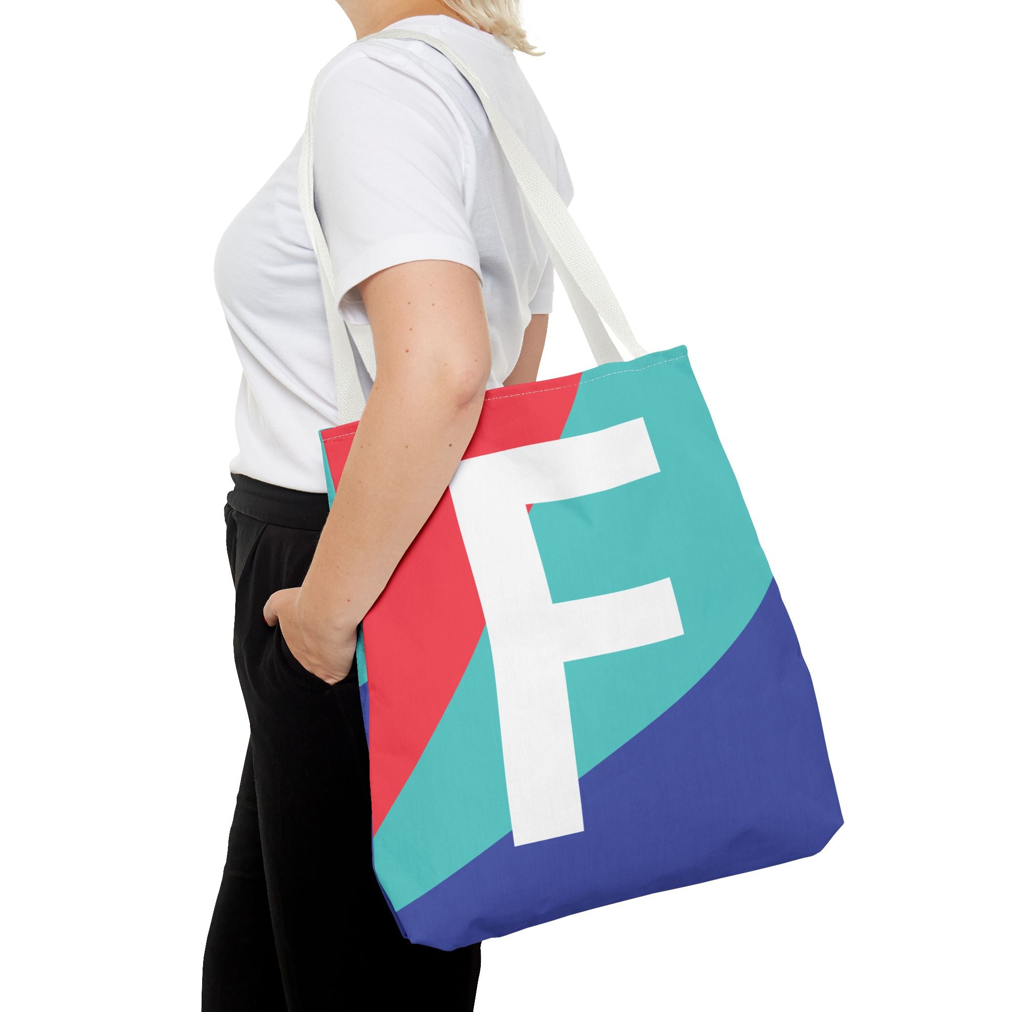 Monogram 'F' Colorblock Tote Bag — Personalized Initial F Shoulder Tote