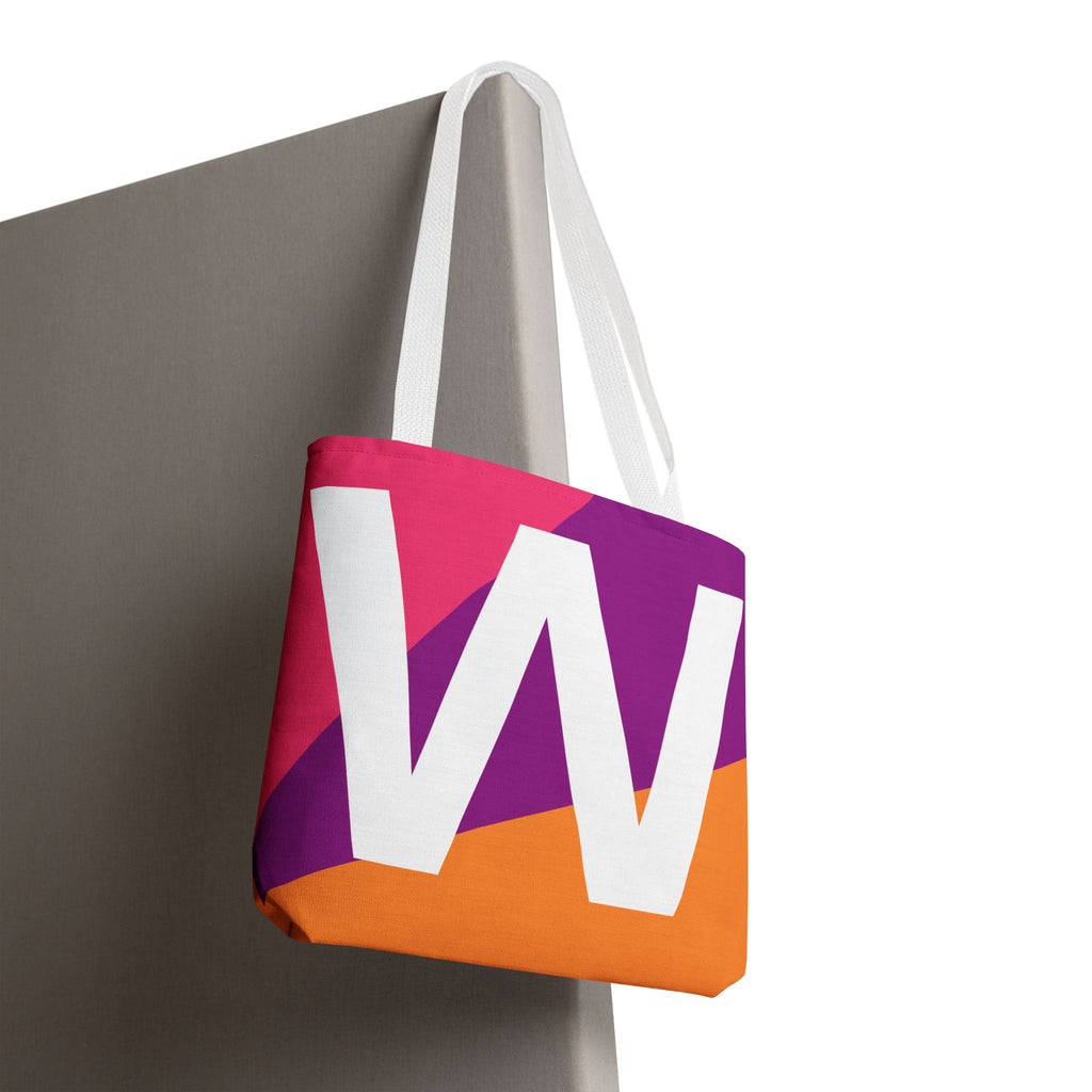 Monogram 'W' Colorblock Tote Bag — Personalized Initial W Shoulder Tote