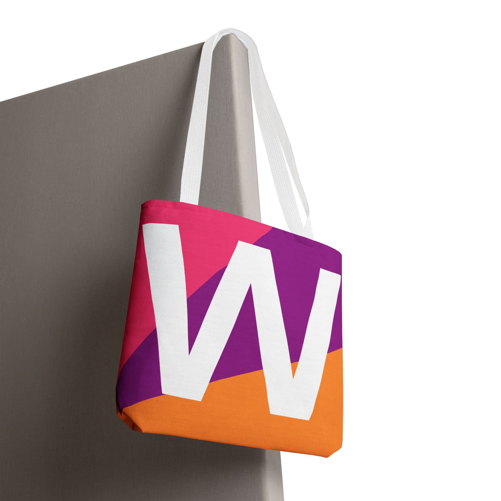 Monogram 'W' Colorblock Tote Bag — Personalized Initial W Shoulder Tote