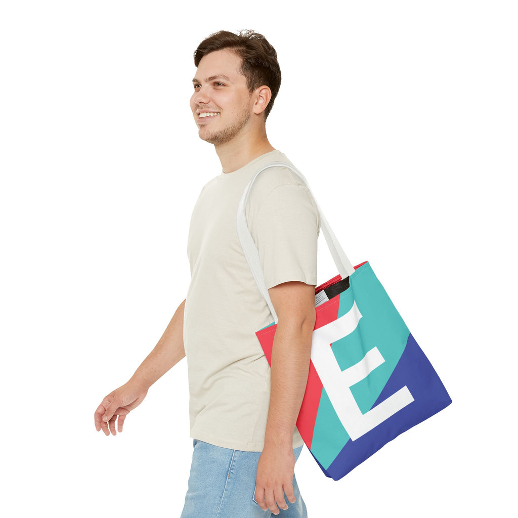 Monogram 'E' Colorblock Tote Bag — Personalized Initial E Shoulder Tote