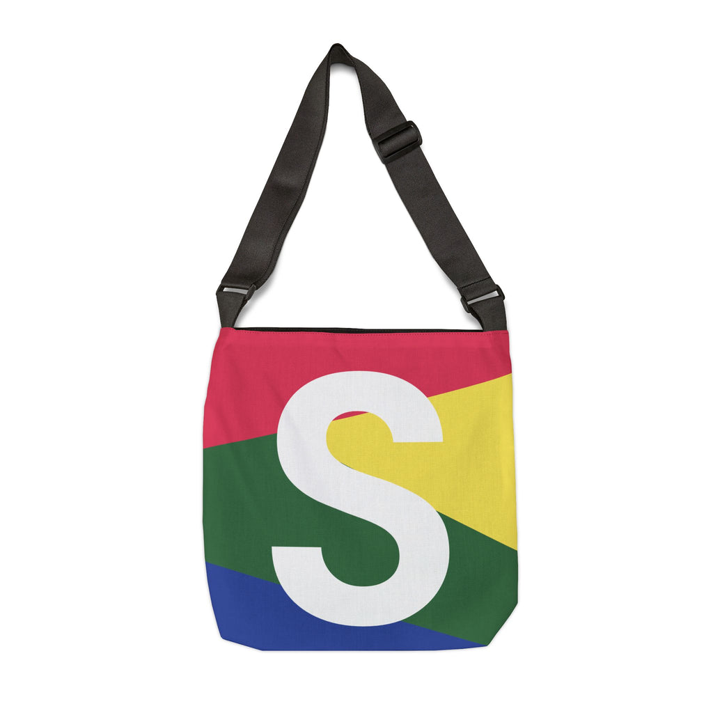 Initial Letter 'S' Colorblock Adjustable Tote Bag — Monogram Alphabet Shoulder Bag