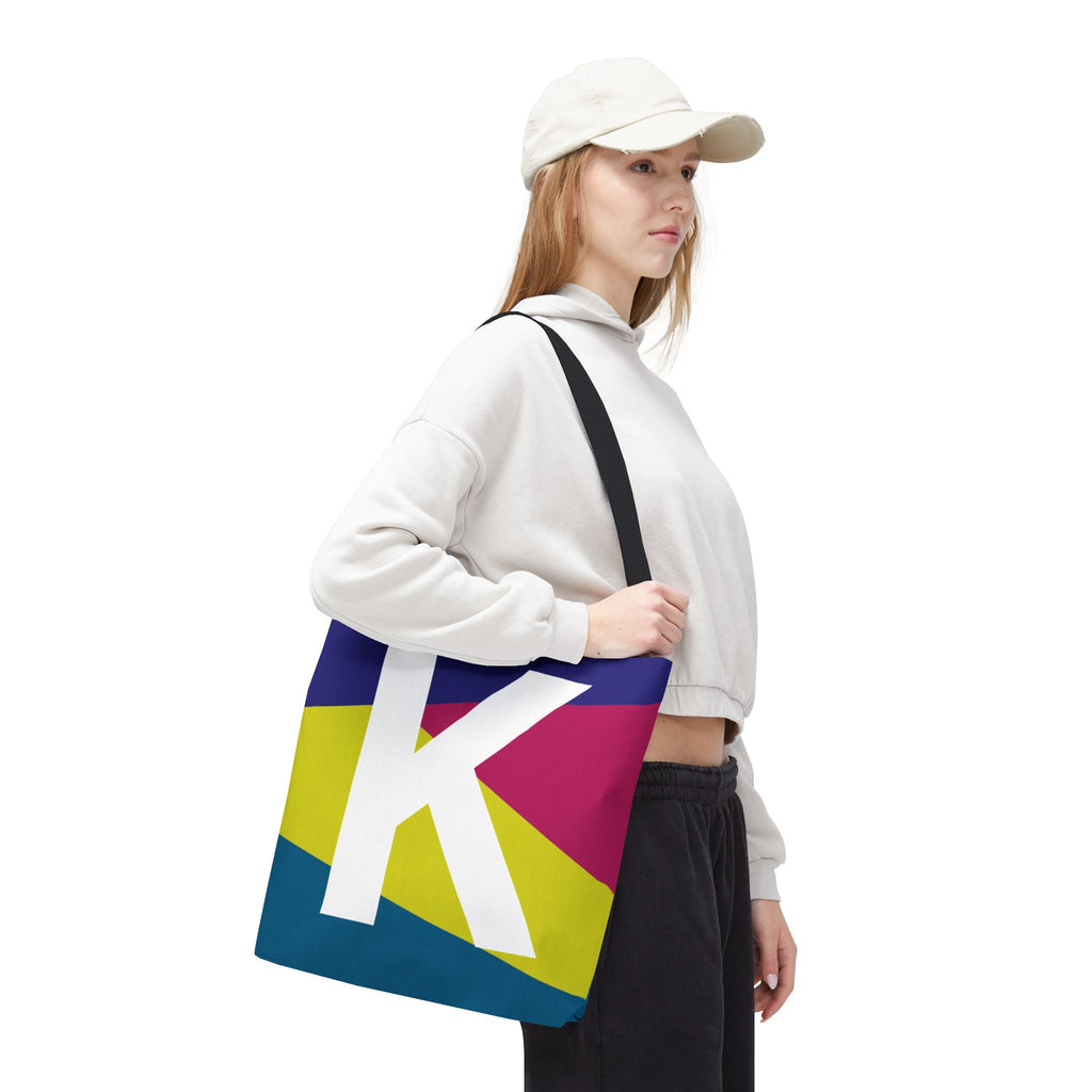 Monogram 'K' Colorblock Tote Bag — Personalized Initial K Shoulder Tote