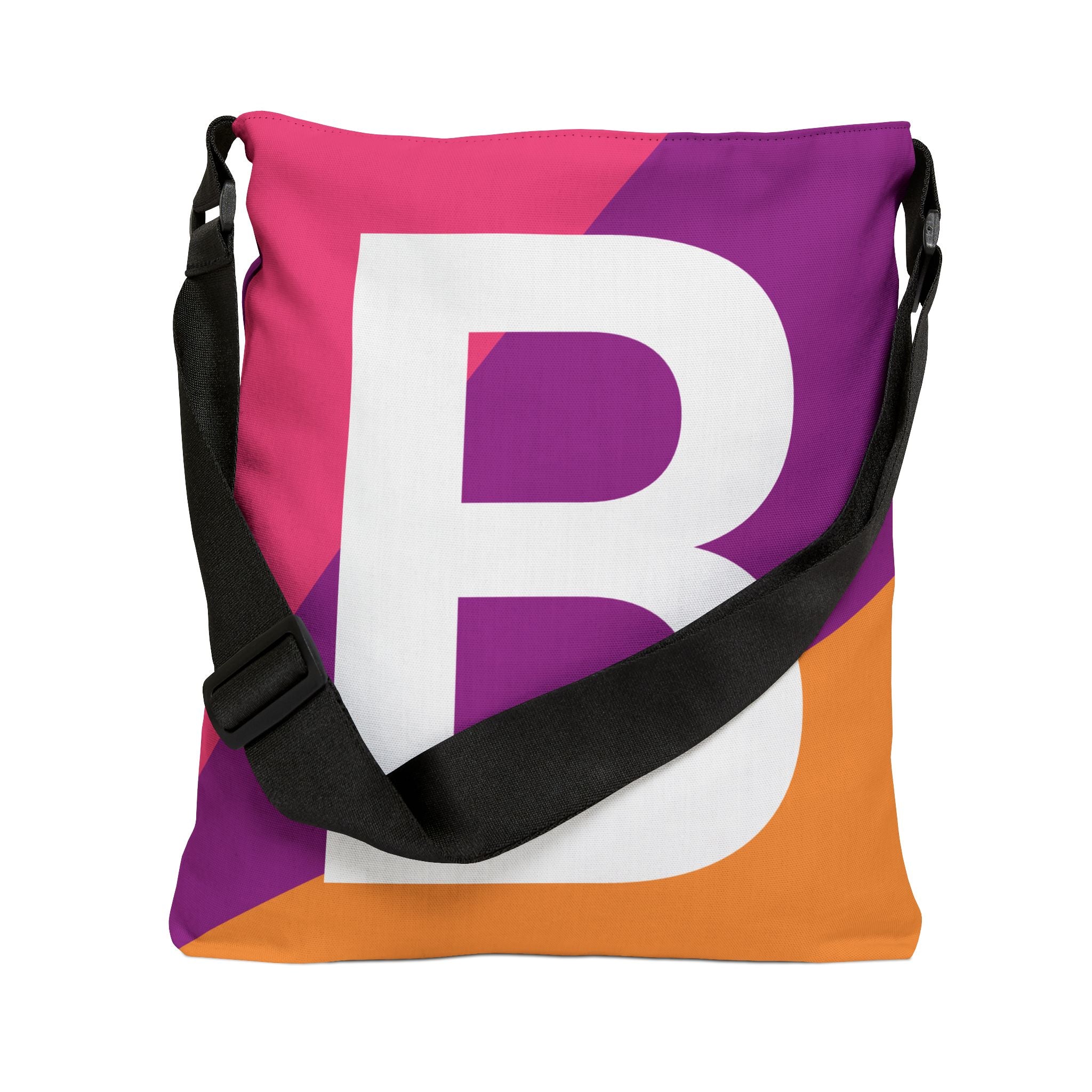 Initial Letter 'B' Colorblock Adjustable Tote Bag — Monogram Alphabet Shoulder Bag