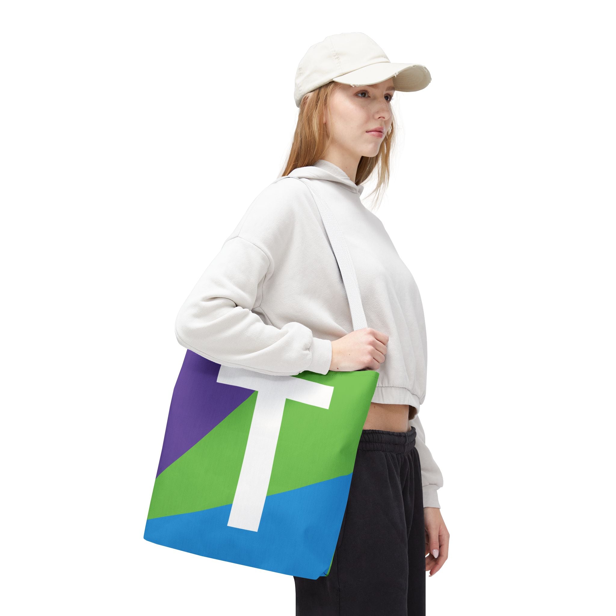 Monogram 'T' Colorblock Tote Bag — Personalized Initial T Shoulder Tote