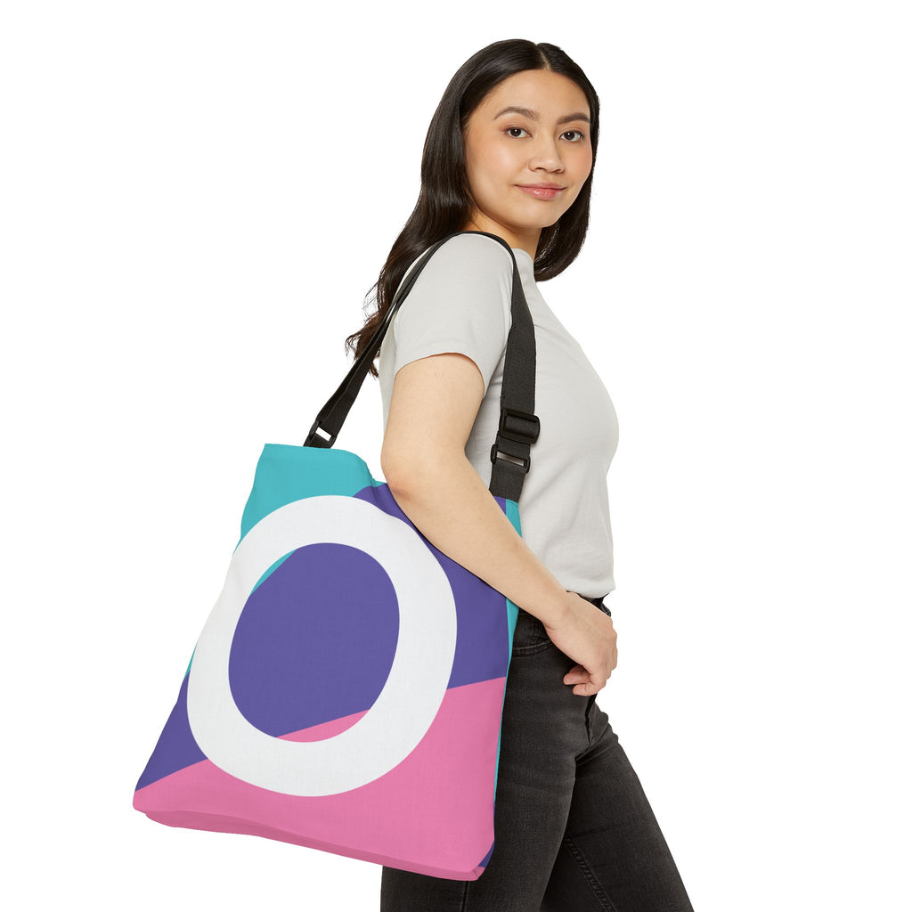 Initial Letter 'O' Colorblock Adjustable Tote Bag — Monogram Alphabet Shoulder Bag