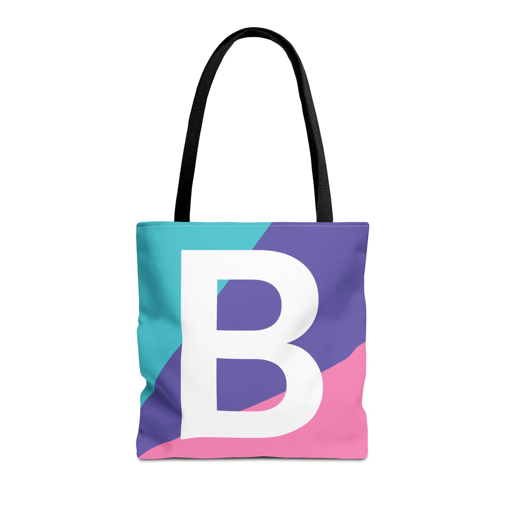 Monogram 'B' Colorblock Tote Bag — Personalized Initial B Shoulder Tote