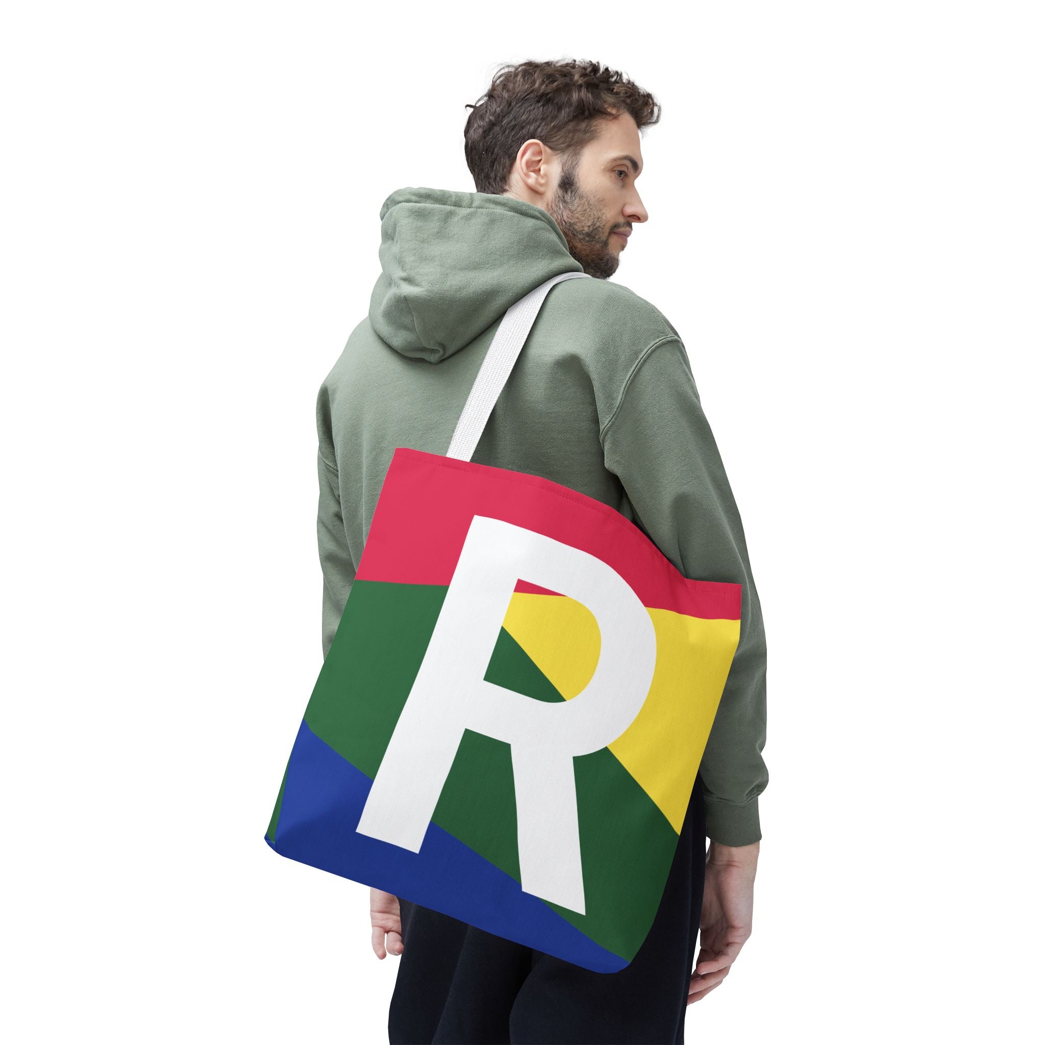 Monogram 'R' Colorblock Tote Bag — Personalized Initial R Shoulder Tote