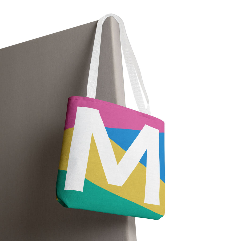 Monogram 'M' Colorblock Tote Bag — Personalized Initial M Shoulder Tote