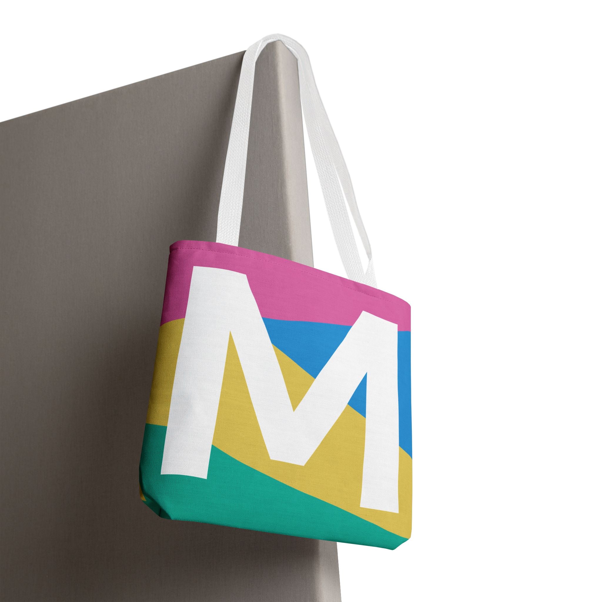 Monogram 'M' Colorblock Tote Bag — Personalized Initial M Shoulder Tote