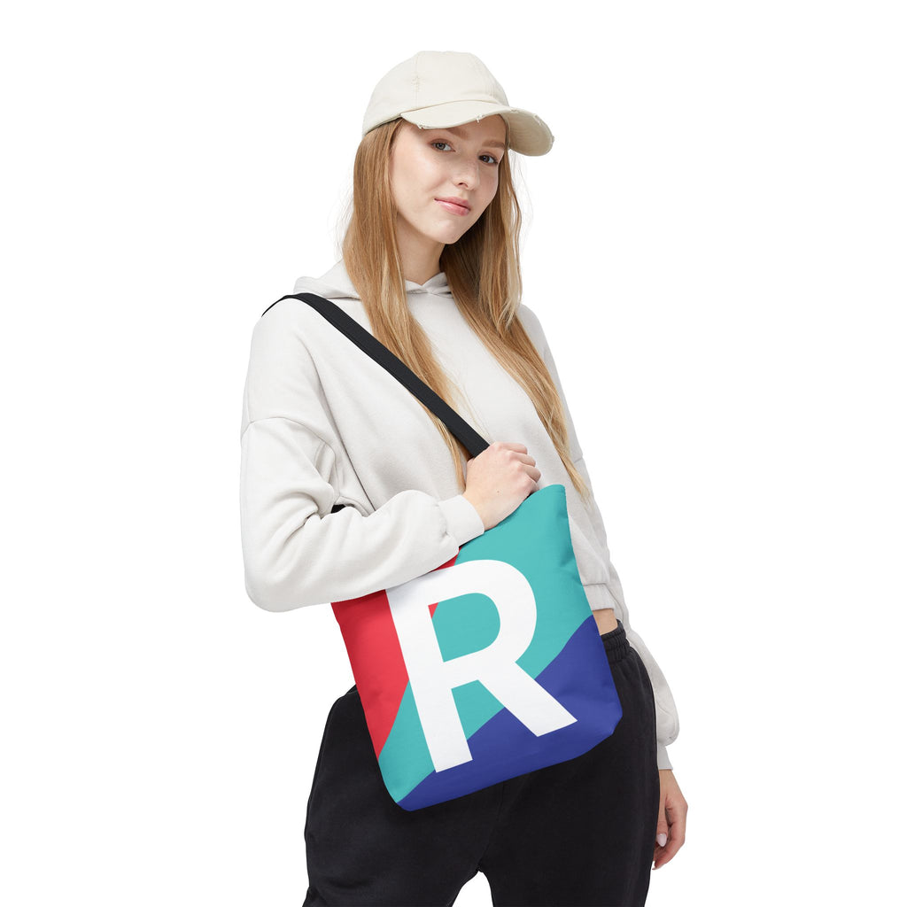 Monogram 'R' Colorblock Tote Bag — Personalized Initial R Shoulder Tote