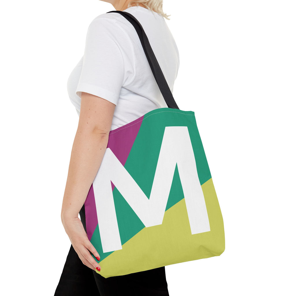 Monogram 'M' Colorblock Tote Bag — Personalized Initial M Shoulder Tote