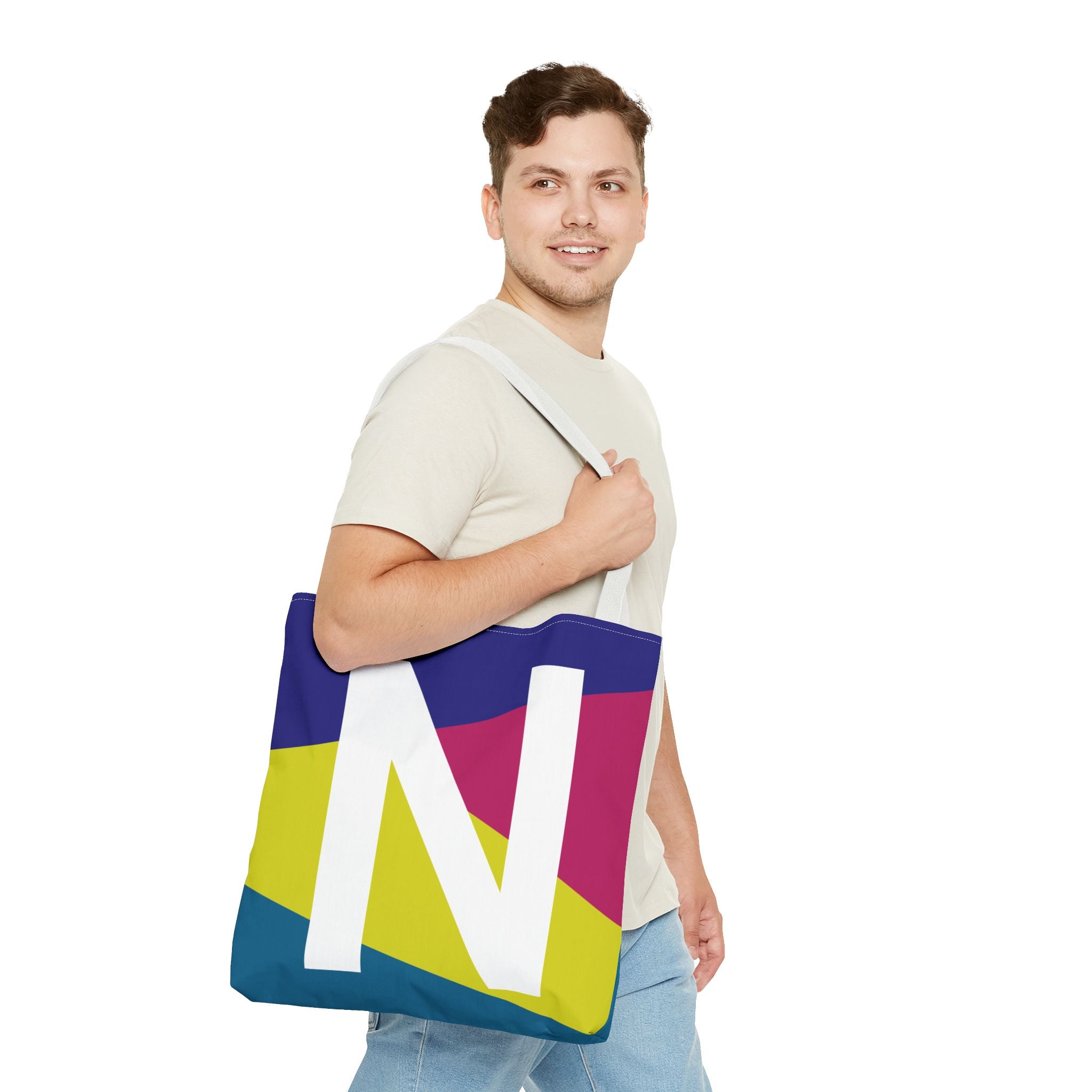 Monogram 'N' Colorblock Tote Bag — Personalized Initial N Shoulder Tote