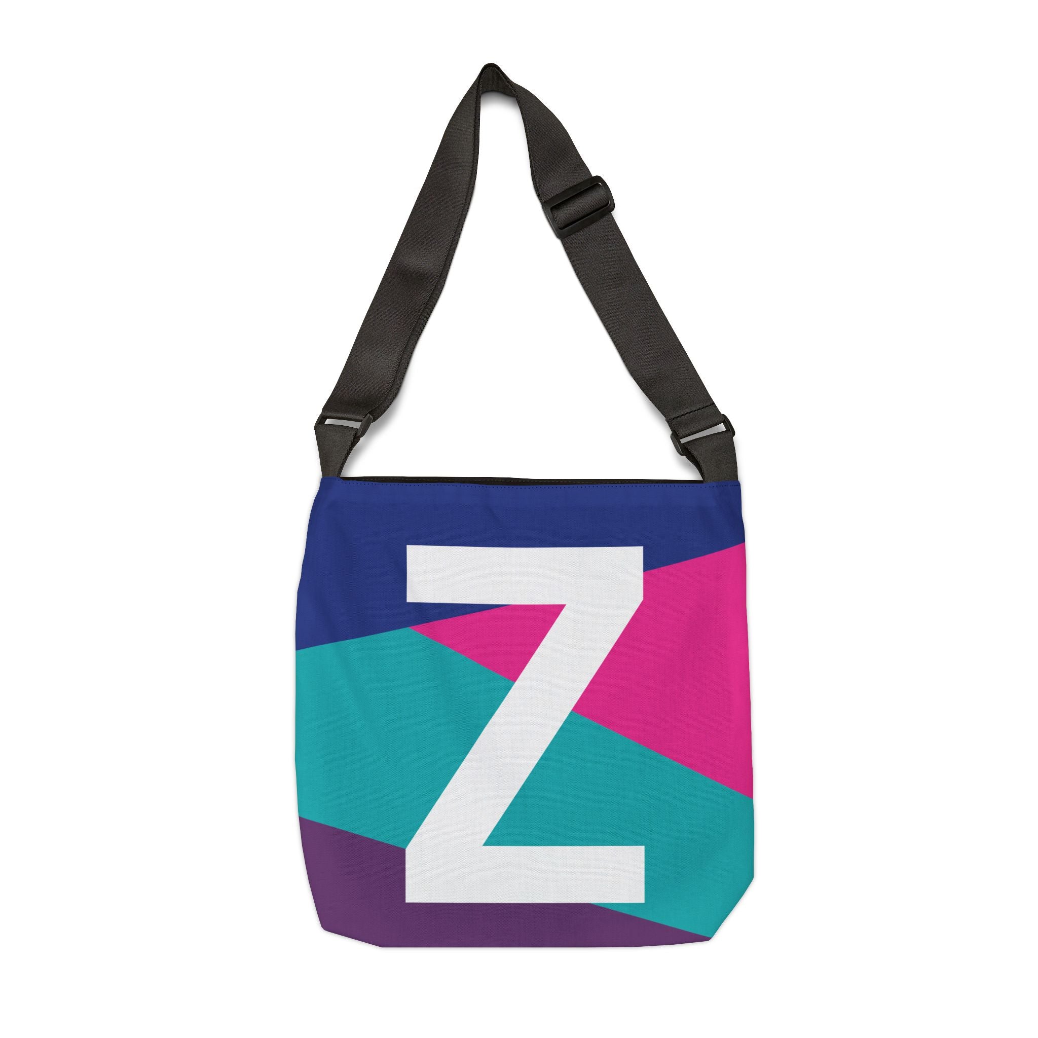 Initial Letter 'Z' Colorblock Adjustable Tote Bag — Monogram Alphabet Shoulder Bag