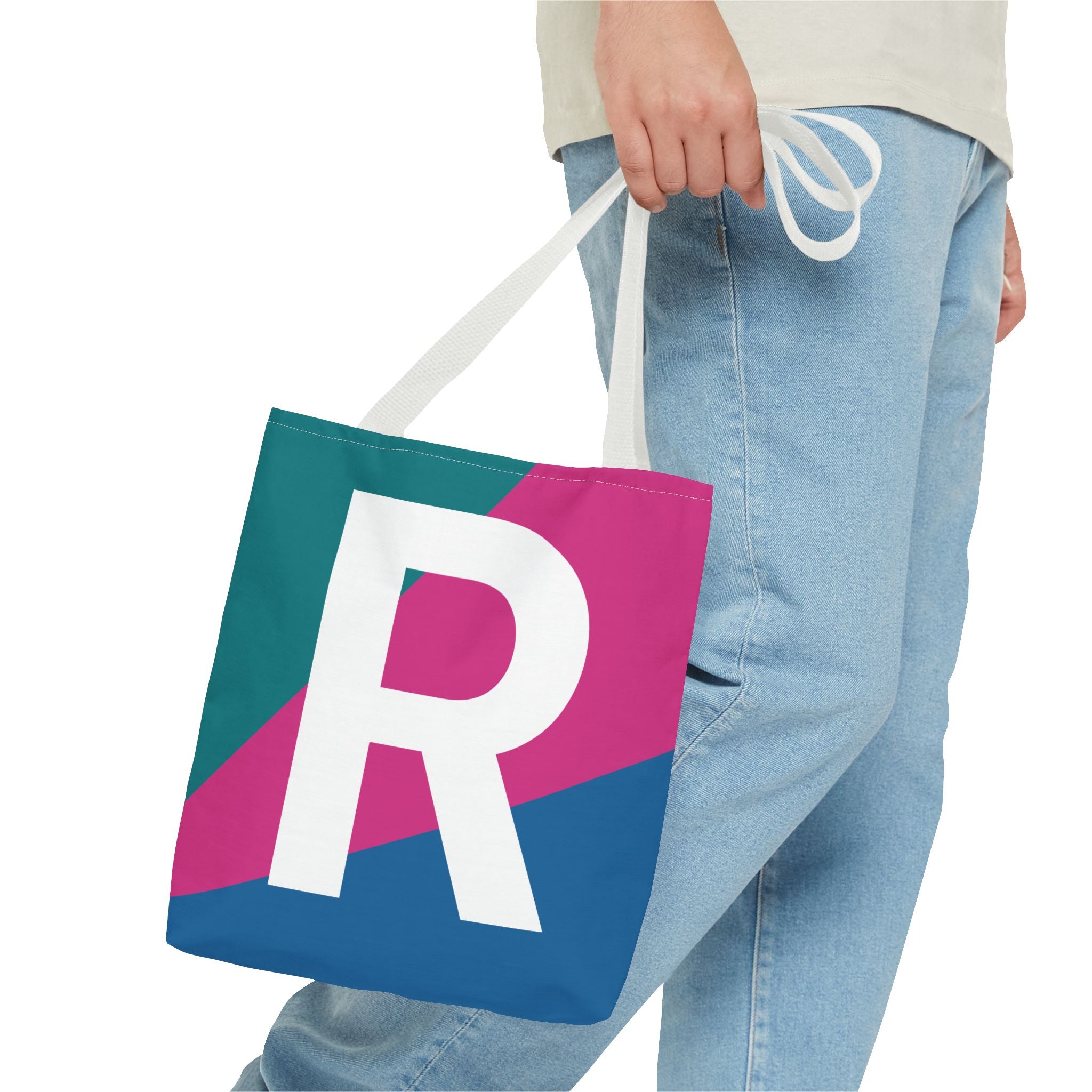 Monogram 'R' Colorblock Tote Bag — Personalized Initial R Shoulder Tote