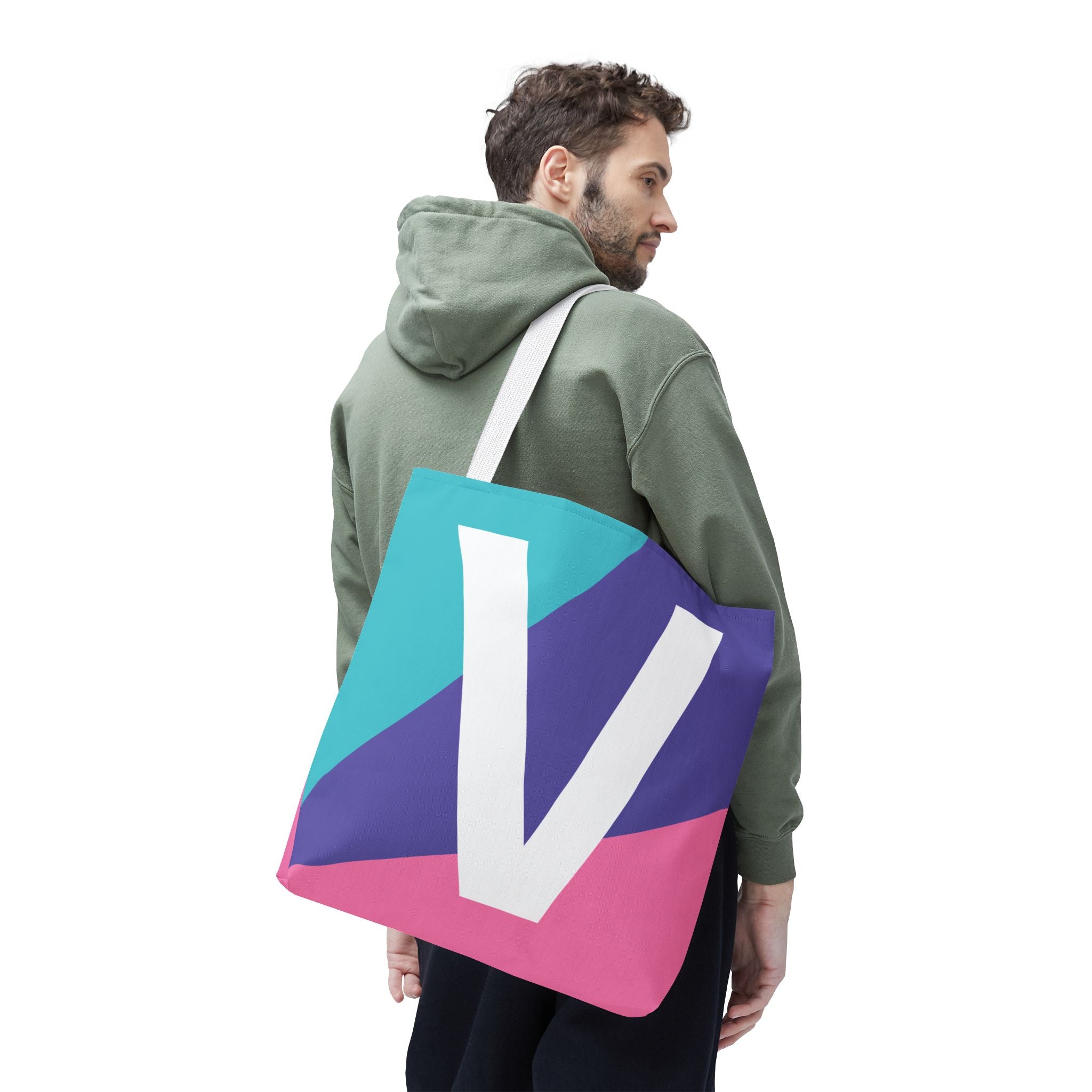Monogram 'V' Colorblock Tote Bag — Personalized Initial V Shoulder Tote