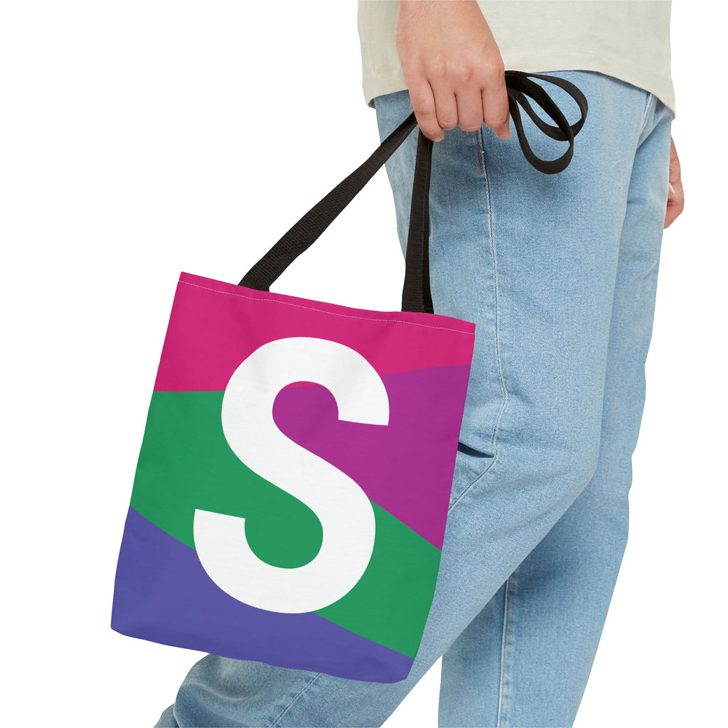 Monogram 'S' Colorblock Tote Bag — Personalized Initial S Shoulder Tote