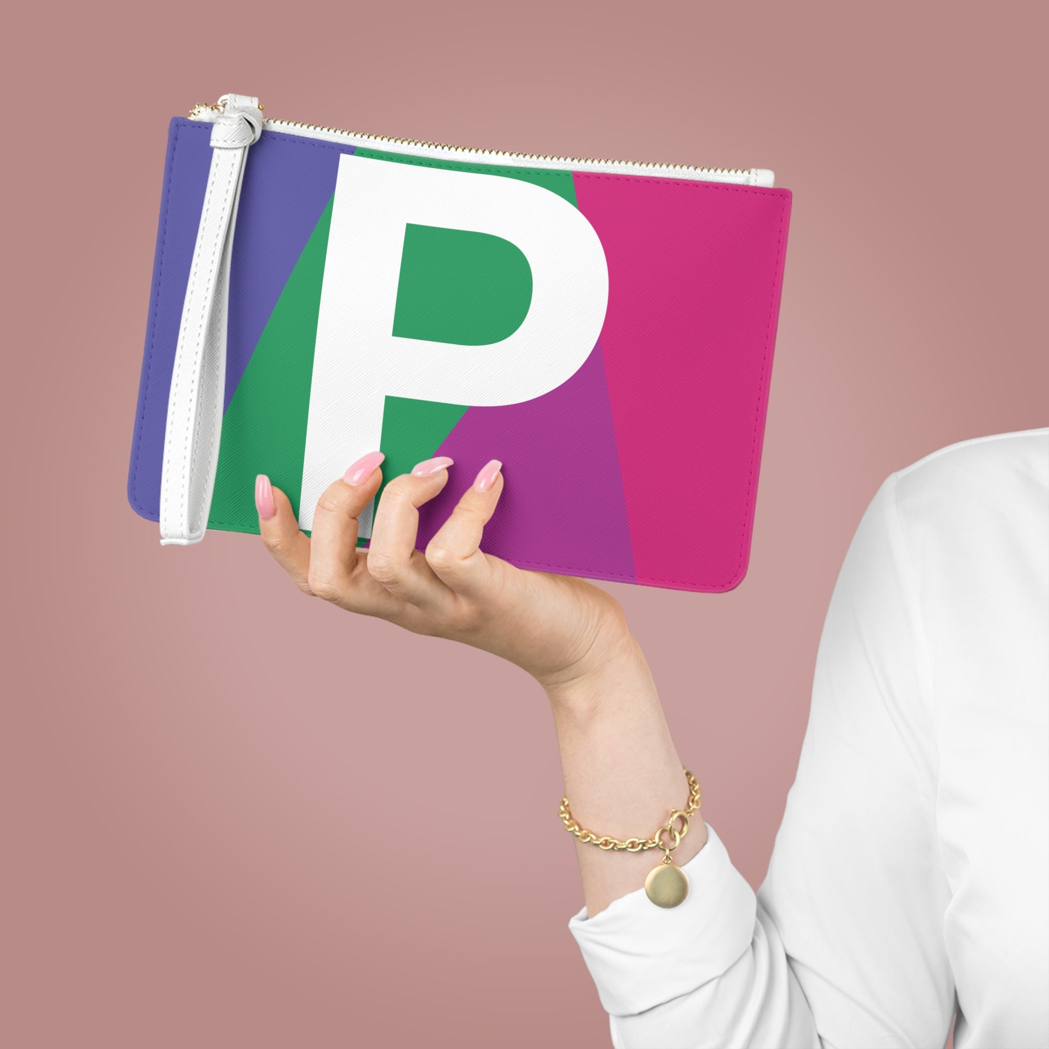 Monogram 'P' Colorblock Clutch Bag — Bold Geometric Wristlet for Everyday & Gifts
