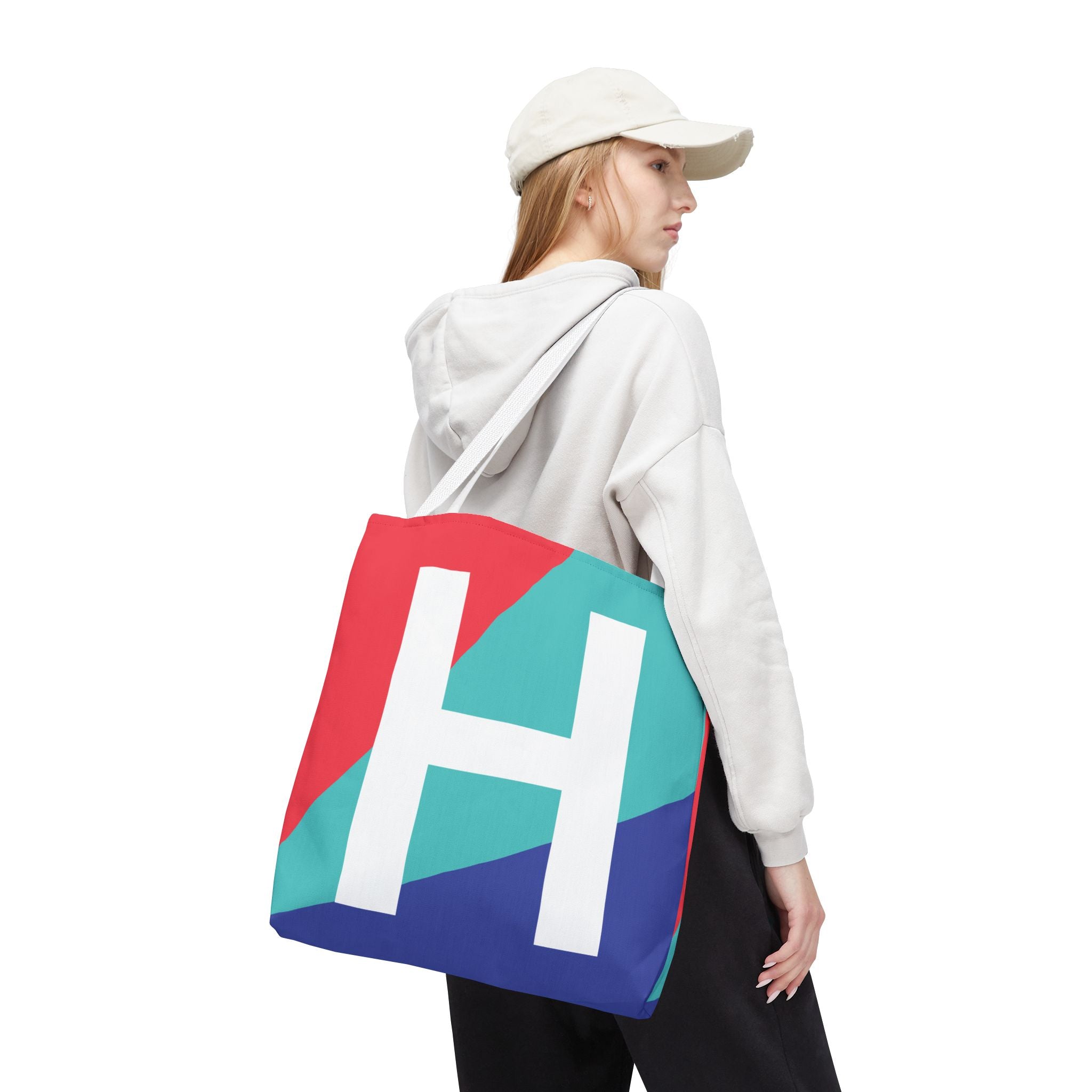 Monogram 'H' Colorblock Tote Bag — Personalized Initial H Shoulder Tote