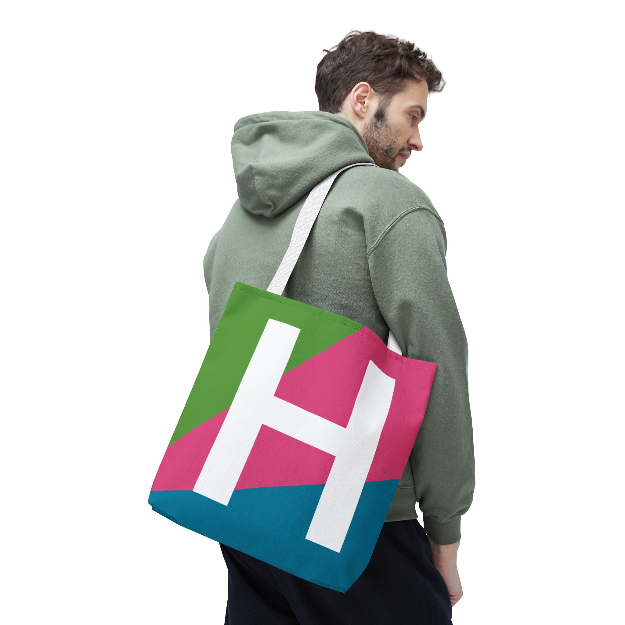 Monogram 'H' Colorblock Tote Bag — Personalized Initial H Shoulder Tote