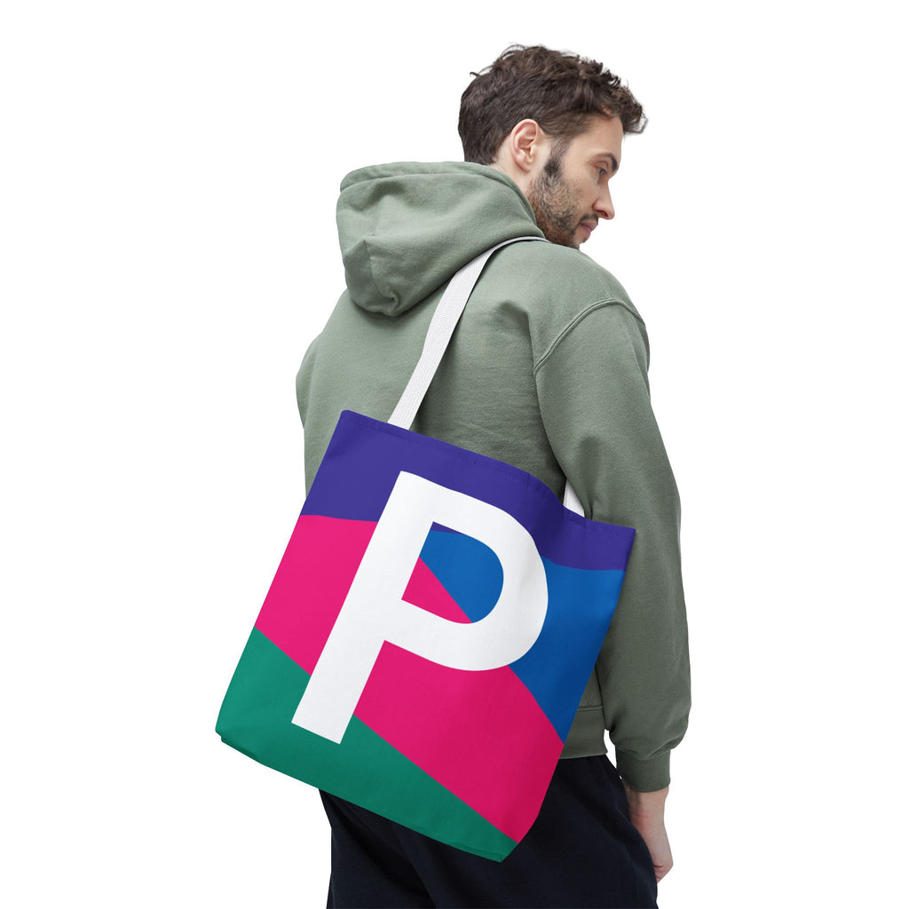 Monogram 'P' Colorblock Tote Bag — Personalized Initial P Shoulder Tote
