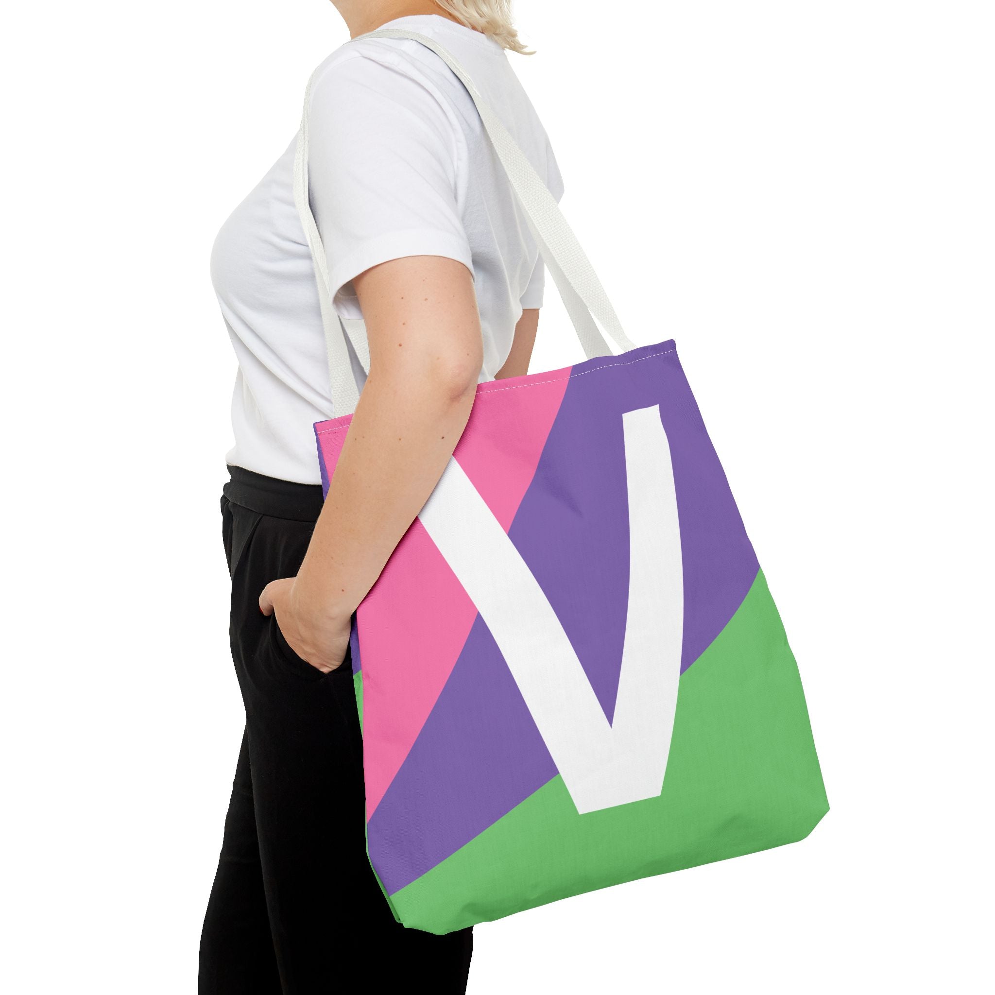 Monogram 'V' Colorblock Tote Bag — Personalized Initial V Shoulder Tote