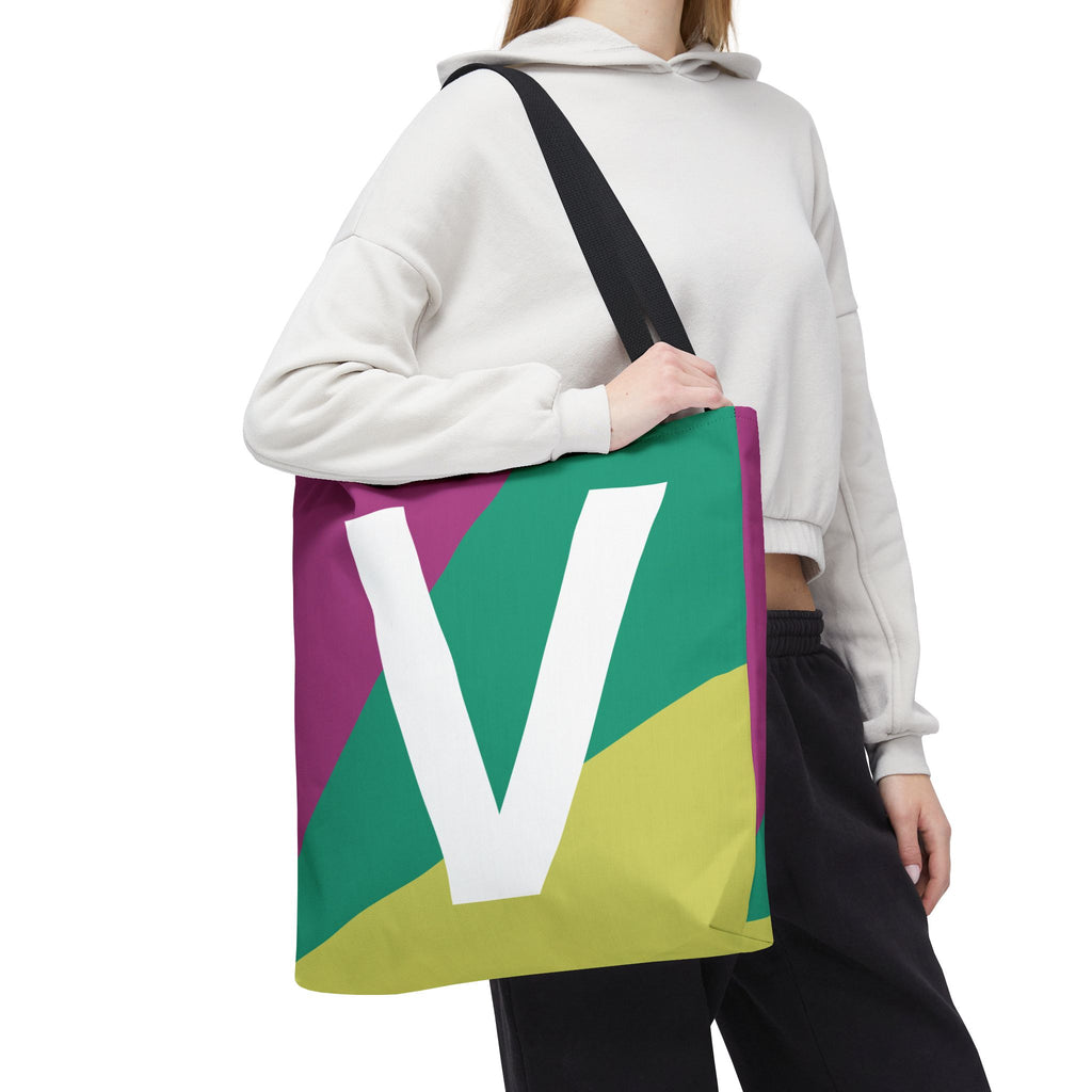Monogram 'V' Colorblock Tote Bag — Personalized Initial V Shoulder Tote