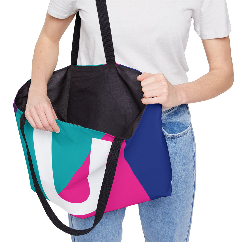 Personalized 'U' Colorblock Tote Bag — Monogram Weekender Tote
