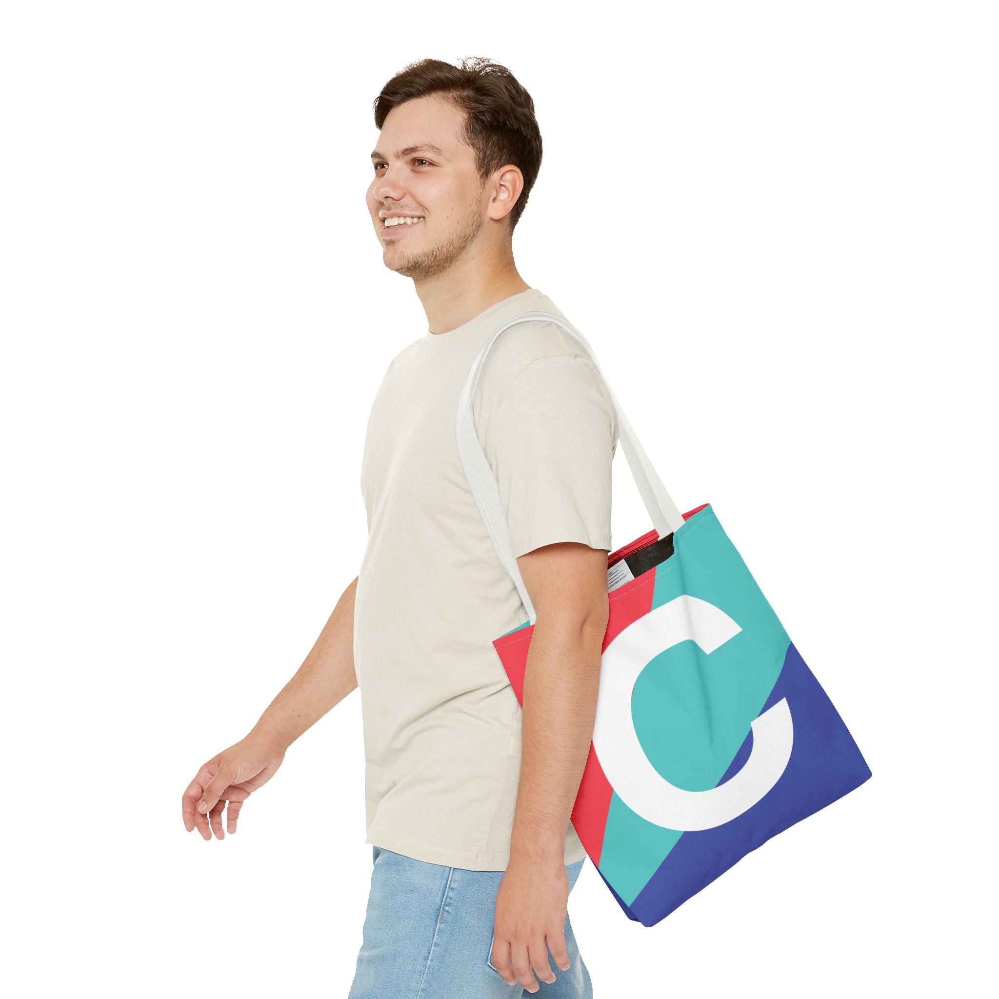 Monogram 'C' Colorblock Tote Bag — Personalized Initial C Shoulder Tote