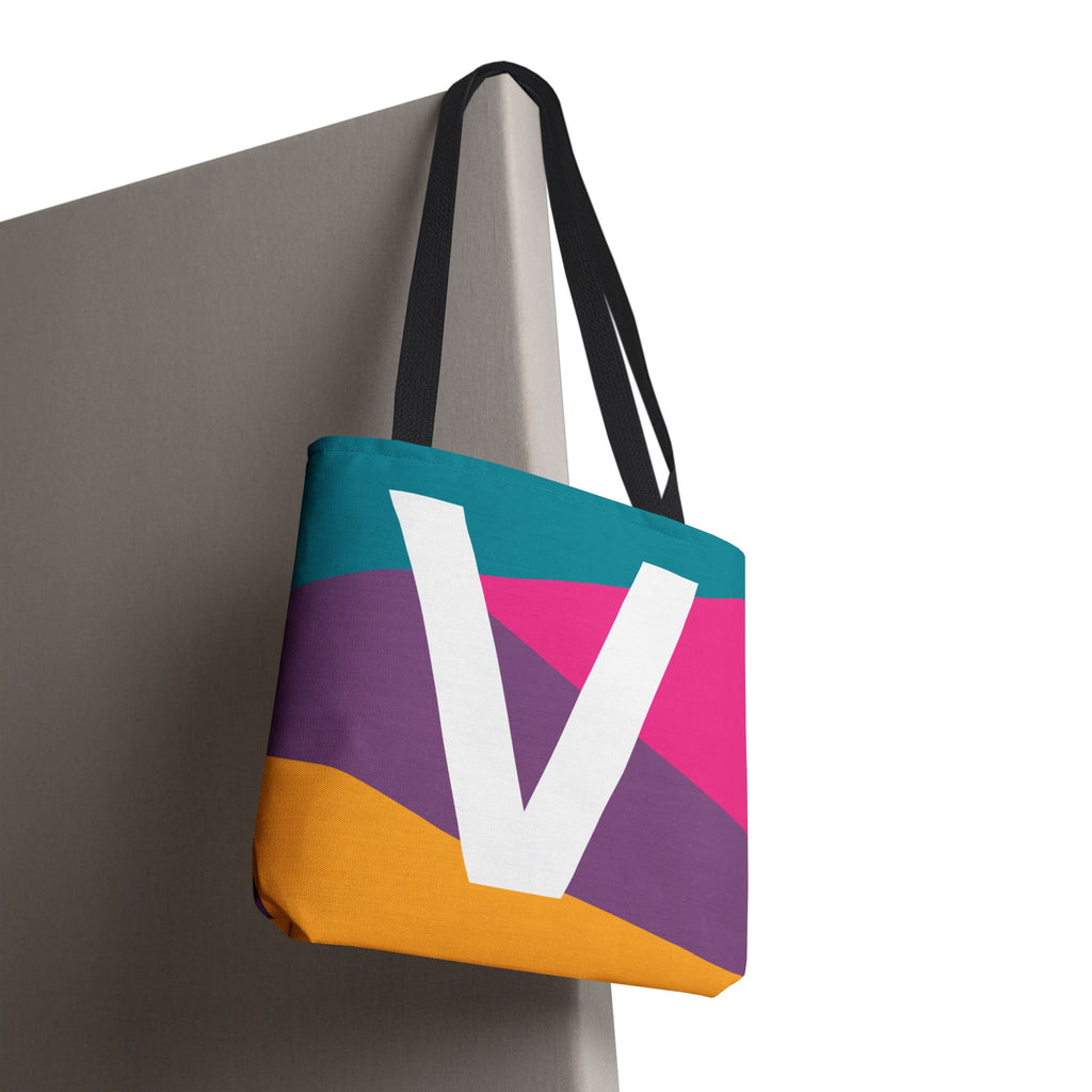 Monogram 'V' Colorblock Tote Bag — Personalized Initial V Shoulder Tote