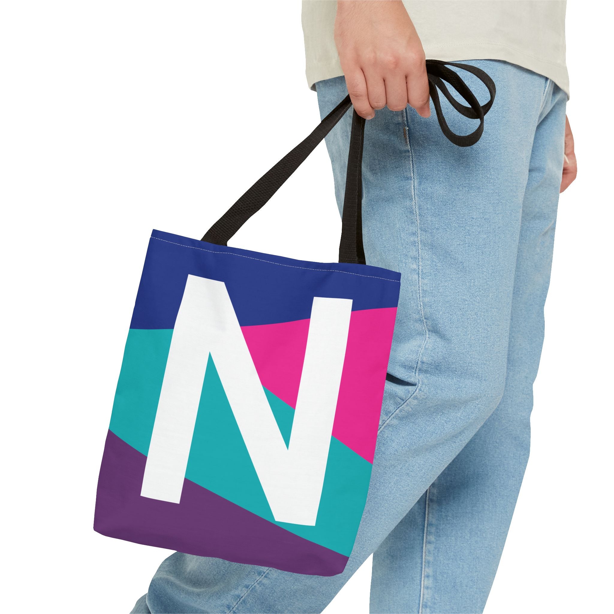 Monogram 'N' Colorblock Tote Bag — Personalized Initial N Shoulder Tote