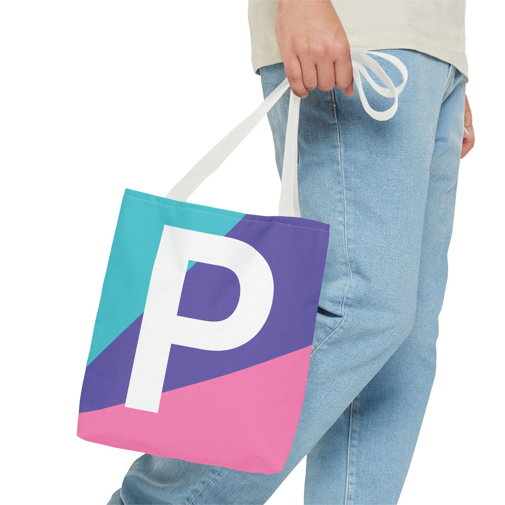 Monogram 'P' Colorblock Tote Bag — Personalized Initial P Shoulder Tote