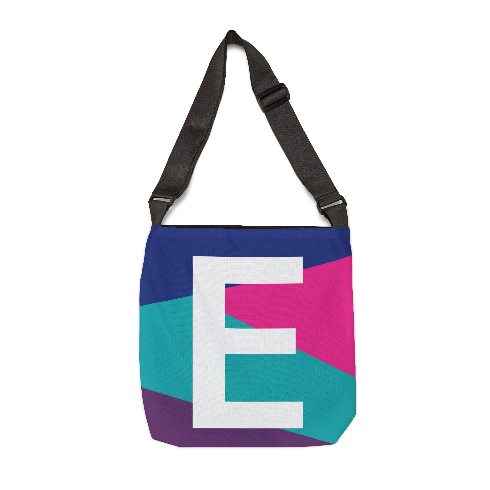 Initial Letter 'E' Colorblock Adjustable Tote Bag — Monogram Alphabet Shoulder Bag