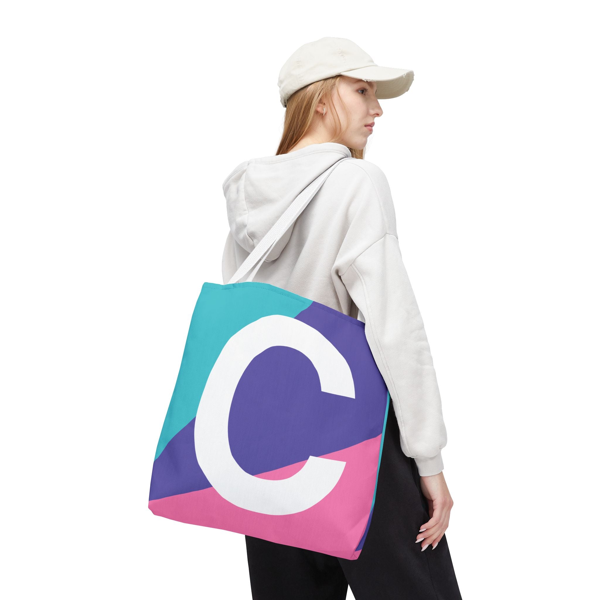 Monogram 'C' Colorblock Tote Bag — Personalized Initial C Shoulder Tote