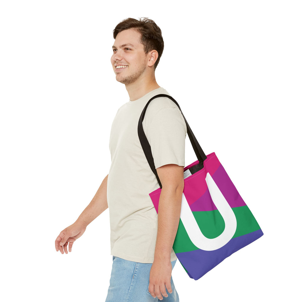Monogram 'U' Colorblock Tote Bag — Personalized Initial U Shoulder Tote