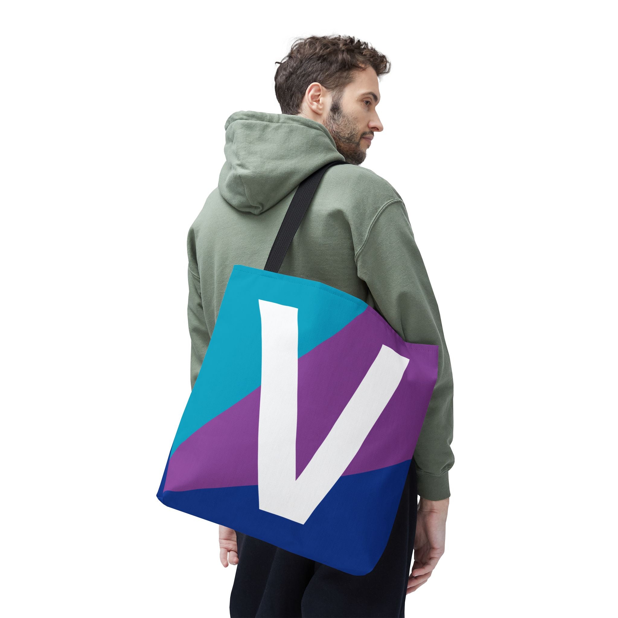 Monogram 'V' Colorblock Tote Bag — Personalized Initial V Shoulder Tote