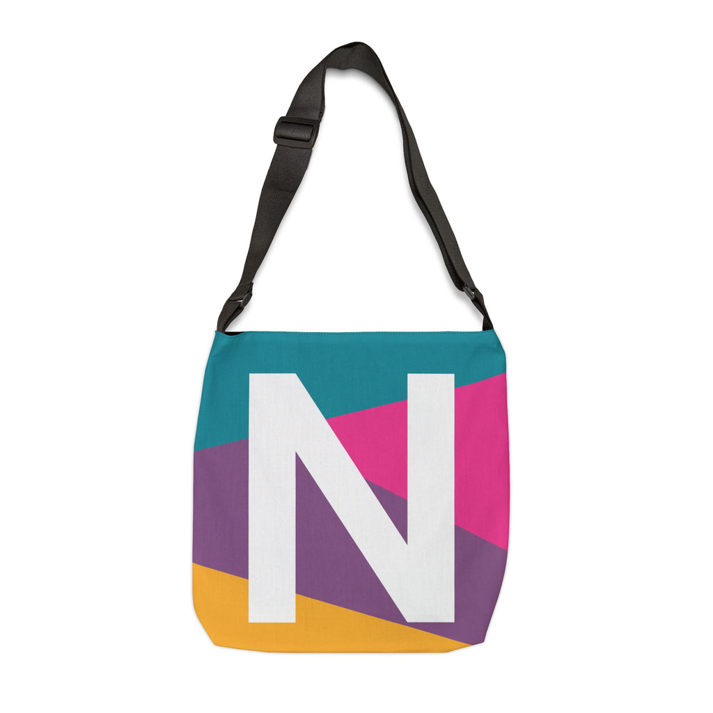 Initial Letter 'N' Colorblock Adjustable Tote Bag — Monogram Alphabet Shoulder Bag