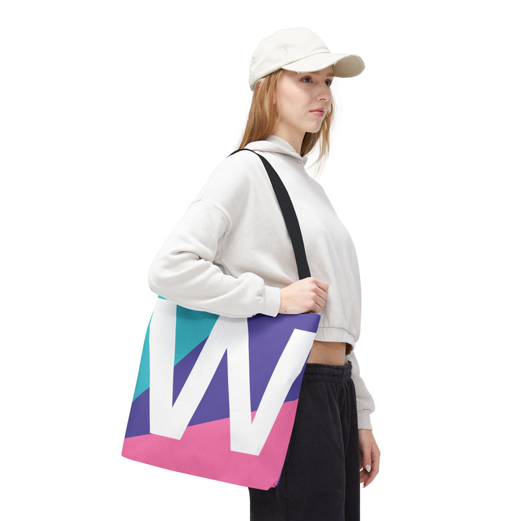Monogram 'W' Colorblock Tote Bag — Personalized Initial W Shoulder Tote