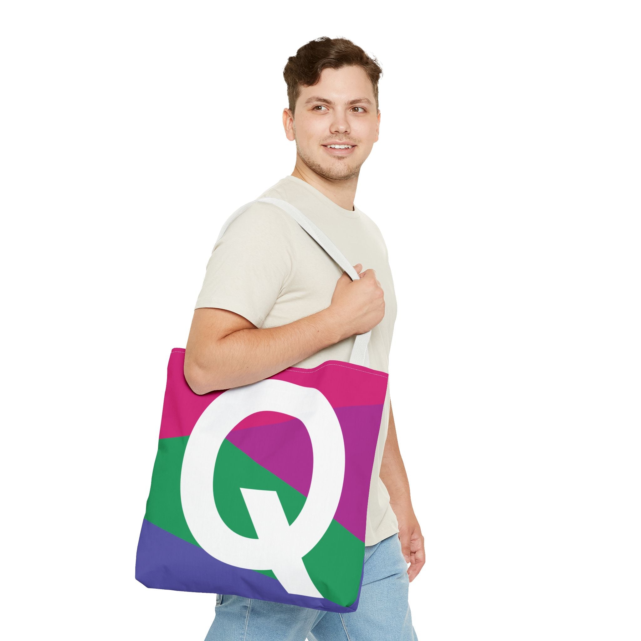 Monogram 'Q' Colorblock Tote Bag — Personalized Initial Q Shoulder Tote