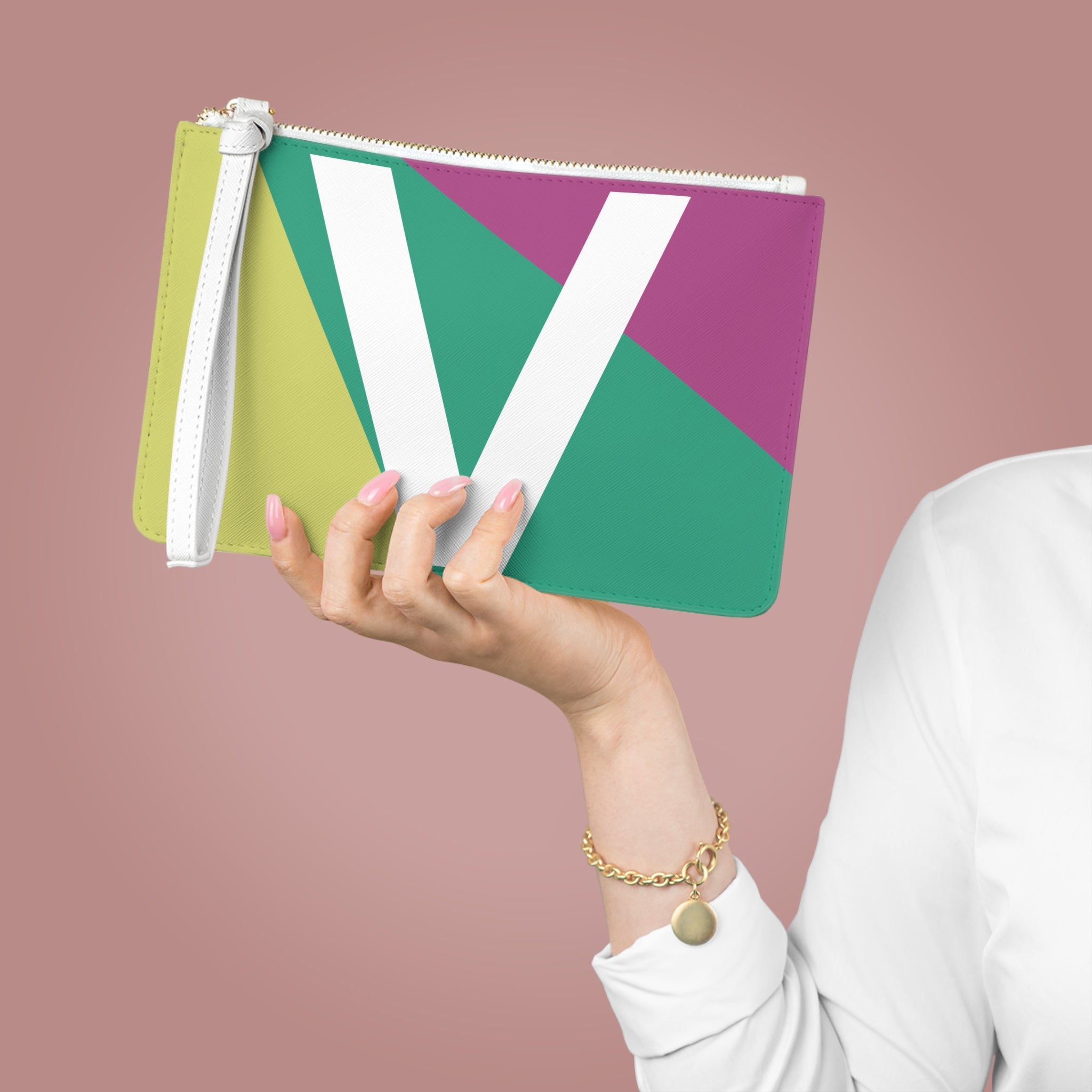 Monogram 'V' Colorblock Clutch Bag — Bold Geometric Wristlet for Everyday & Gifts
