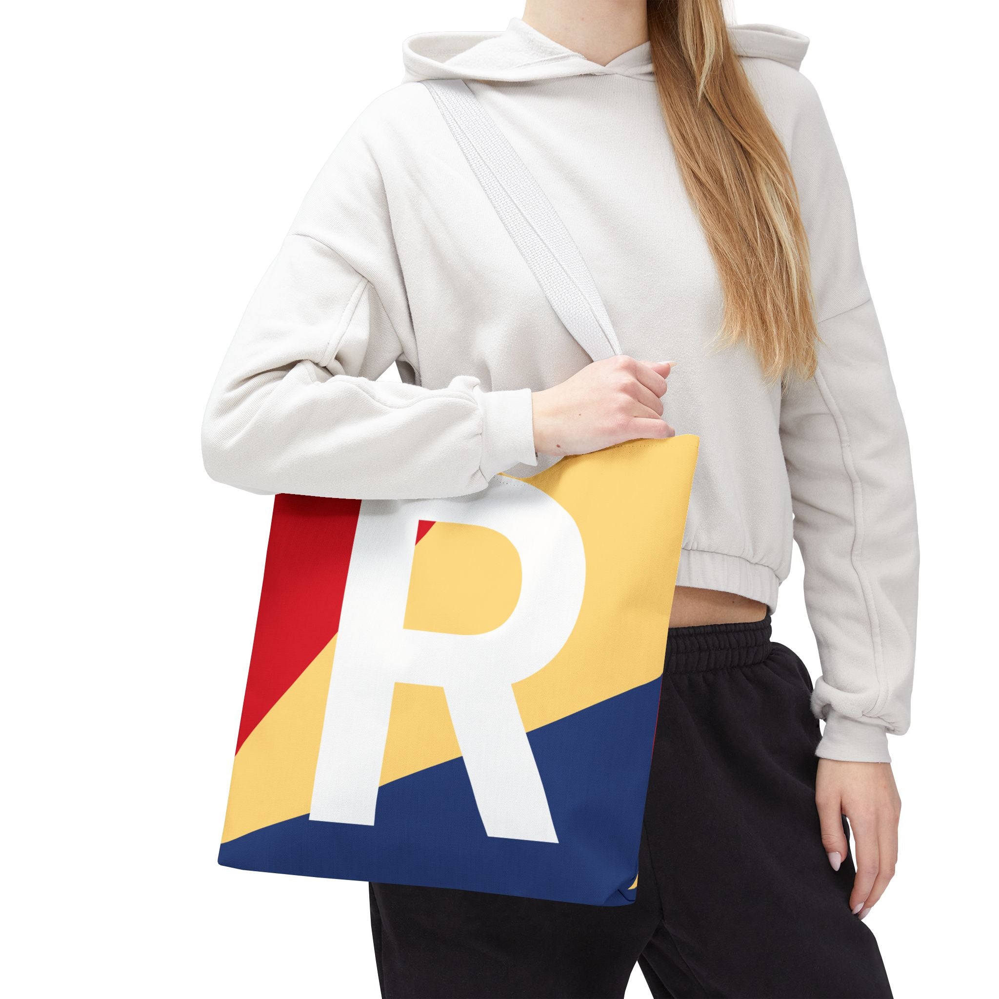 Monogram 'R' Colorblock Tote Bag — Personalized Initial R Shoulder Tote