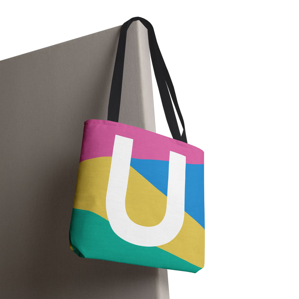 Monogram 'U' Colorblock Tote Bag — Personalized Initial U Shoulder Tote