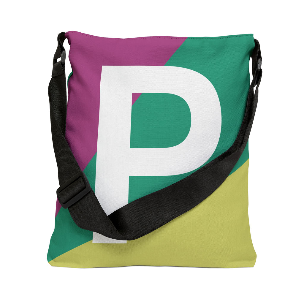 Initial Letter 'P' Colorblock Adjustable Tote Bag — Monogram Alphabet Shoulder Bag