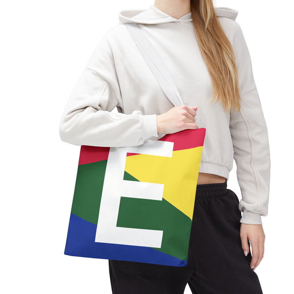 Monogram 'E' Colorblock Tote Bag — Personalized Initial E Shoulder Tote