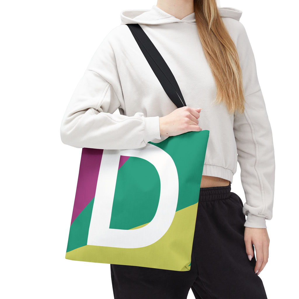 Monogram 'D' Colorblock Tote Bag — Personalized Initial D Shoulder Tote