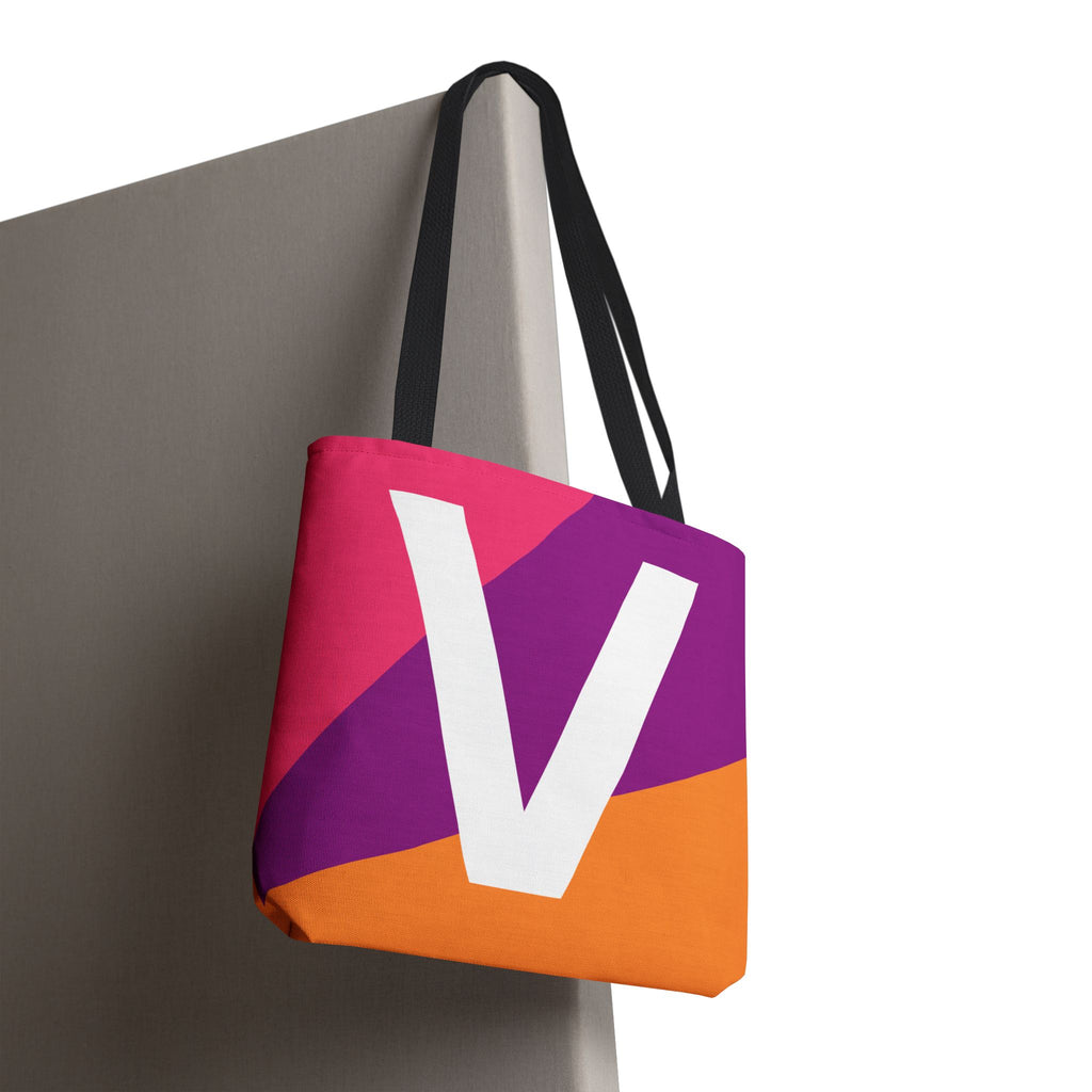 Monogram 'V' Colorblock Tote Bag — Personalized Initial V Shoulder Tote