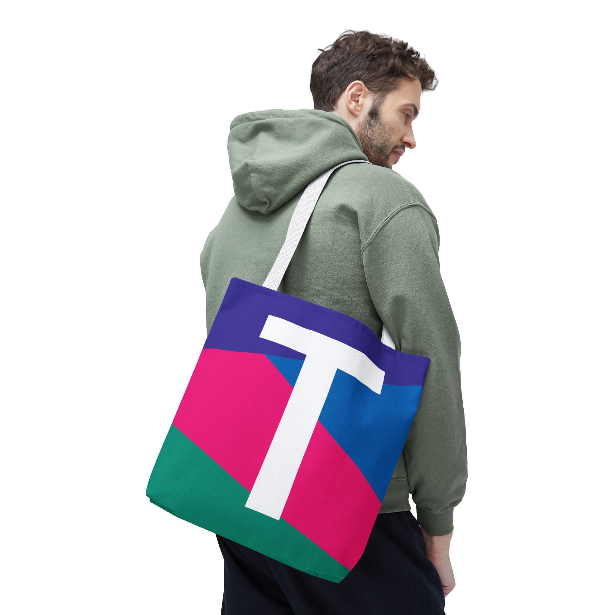 Monogram 'T' Colorblock Tote Bag — Personalized Initial T Shoulder Tote